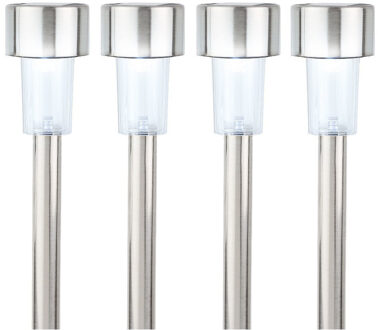 Lumineo Buiten/tuin Led prikstpot - 5x - RVS - zilver - solar verlichting - 24 cm