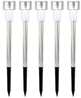 Lumineo Buiten/tuin Led prikstpot - 5x - RVS - zilver - solar verlichting - 24 cm