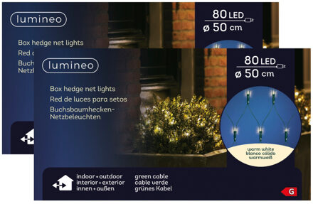 Lumineo Buxus kerstverlichting - 2x - 80 led lampjes - warm wit - lichtnet - 50 x 50 cm