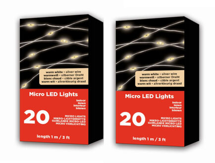 Lumineo Draadverlichting - 2x - 20 LEDs - warm wit - 95 cm - zilverdraad - kerstverlichting