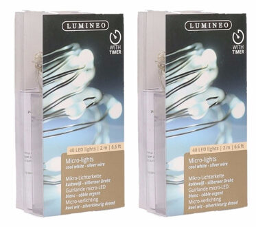 Lumineo draadverlichting - 2x - timer - zilverdraad - 40 lampjes - wit licht - 195 cm
