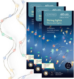 Lumineo draadverlichting - 3x - 60 led lampjes - gekleurd - 295 cm - lichtsnoer