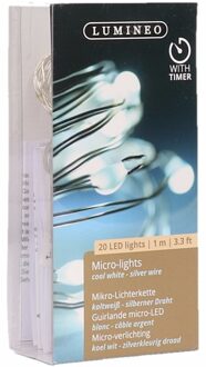 Lumineo draadverlichting - 6x - 20 led lampjes - helder wit - 95 cm - lichtdraad - zilver