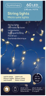 Lumineo draadverlichting - timer - zilverdraad - 40 lampjes - warm wit licht - 195 cm - 300 cm