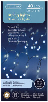 Lumineo draadverlichting - timer - zilverdraad - 40 lampjes - wit licht - 195 cm