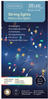 Lumineo draadverlichting - zilver - 20 led lampjes - gekleurd - 95 cm - lichtsnoer