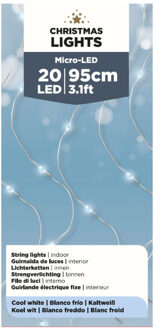 Lumineo Draadverlichting - zilver - 20 led lampjes - helder wit - 95 cm - lichtsnoer - zilverdraad