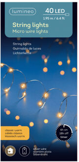 Lumineo draadverlichting - zilver - 40 led lampjes - warm wit - 195 cm - timer - kerstverlichting