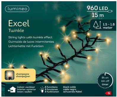 Lumineo Excel twinkel 960LED 15M Champagne zwart