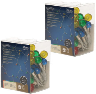 Lumineo feestverlichting - 2x - gekleurde bolletjes - 190 cm - 20 lampjes - op batterij