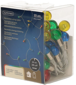 Lumineo Feestverlichting- gekleurde bolletjes - 190 cm - 20 lampjes - op batterij Multi
