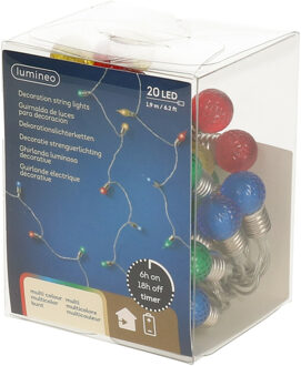 Lumineo Feestverlichting- gekleurde bolletjes - 190 cm - 20 lampjes - op batterij