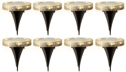 Lumineo Grondspot solar tuinverlichting - 8x - mozaiek - grijs - D12 x H13 cm - prikspot