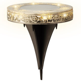 Lumineo Grondspot solar tuinverlichting - mozaiek - grijs - D12 x H13 cm - prikspot