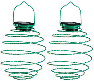 Lumineo Hanglamp - 2x - solar verlichting - groen - D16 cm - metaal - tuinverlichting