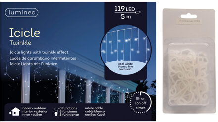 Lumineo IJspegel verlichting koel wit buiten 119 lampjes met dakgoot haakjes - Kerstverlichting lichtgordijn