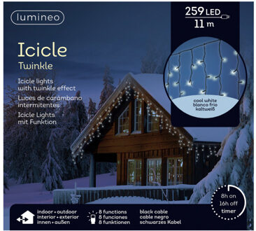 Lumineo Ijspegelverlichting - 259 led lampjes - helder wit - 1100 cm- buiten - 8 functies -lichtsnoer