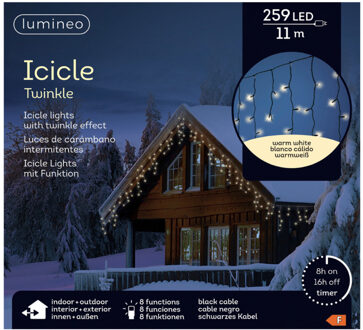 Lumineo Ijspegelverlichting - 259 led lampjes - warm wit - 1100 cm- buiten - 8 functies -lichtsnoer