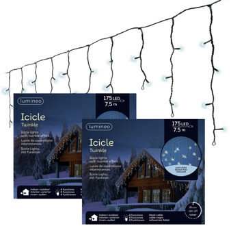 Lumineo Ijspegelverlichting - 2x - 175 led lampjes - helder wit - 750 cm- buiten - 8 functies -lichtsnoer
