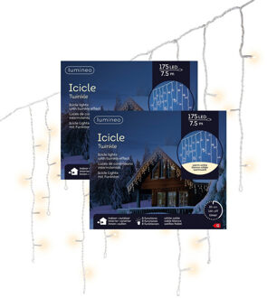 Lumineo Ijspegelverlichting - 2x - 175 led lampjes - warm wit - 750 cm- buiten - 8 functies -lichtsnoer