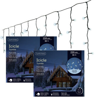 Lumineo Ijspegelverlichting - 2x - 259 led lampjes - helder wit - 1100 cm- buiten - 8 functies -lichtsnoer