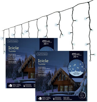 Lumineo Ijspegelverlichting - 2x - 490 led lampjes - helder wit - 20 m- buiten - 8 functies -lichtsnoer