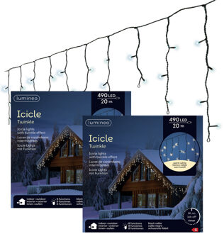 Lumineo Ijspegelverlichting - 2x - 490 led lampjes - warm wit - 20 m - buiten - 8 functies -lichtsnoer
