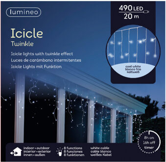 Lumineo ijspegelverlichting - 490 LED -helder wit - 20 m - 8 lichteffect - kerstverlichting