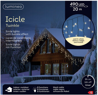 Lumineo Ijspegelverlichting - 490 led lampjes - warm wit - 20 m - buiten - 8 functies -lichtsnoer