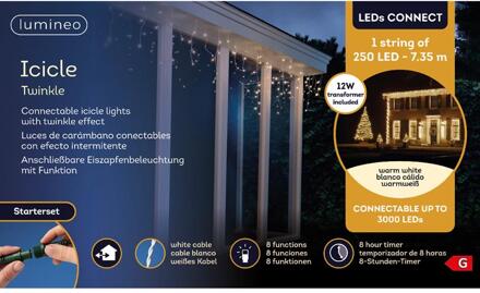 Lumineo ijspegelverlichting - koppelbaar - warm wit - 735cm-250L - Inclusief startsnoer (witte kabel)