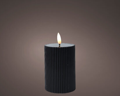 Lumineo Kaars LED ribbel vlam H13cm zwart