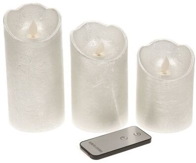 Lumineo Kaarsen set van 3x stuks led stompkaarsen zilver met afstandsbediening - LED kaarsen Zilverkleurig