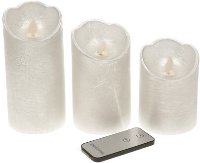 Lumineo Kaarsen set van 3x stuks led stompkaarsen zilver met afstandsbediening