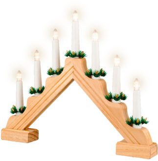 Lumineo Kaarsenbrug - naturel - hout - met LED verlichting - 7 led lampjes - 4,8 x 39,5 x 32 cm Bruin