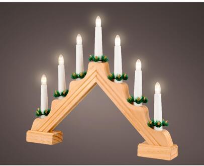 Lumineo Kaarsenbrug naturel - hout - verlicht - 7 led lampjes -39,5 cm - kerstverlichting figuur Bruin