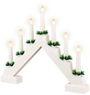 Lumineo Kaarsenbrug wit - hout - met LED verlichting - 7 led lampjes - 4,8 x 39,5 x 32 cm