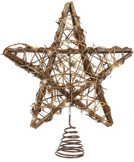 Lumineo Kerst ster piek rotan - met LED verlichting - warm wit - 30 cm - 30 led lampjes - kerstpiek