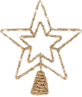 Lumineo Kerstboom piek ster - LED verlichting - goud - warm wit - 26 cm - 30 lampjes - 3x batterijen Goudkleurig