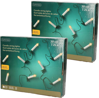 Lumineo Kerstboomverlichting - 2x - lichtsnoer - 30 kaarsen - warm wit - 725 cm - kerstversiering