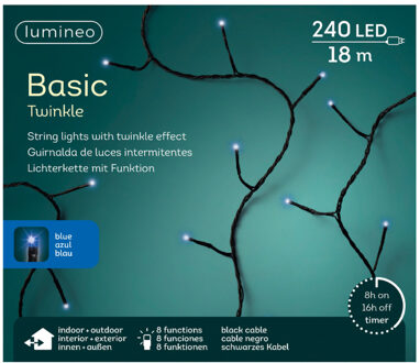 Lumineo Kerstboomverlichting - blauw - twinkle - met timer - 21 meter