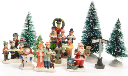 Lumineo Kerstdorp figuurtjes - zingende mensen - 6 x 6,5 x 7 cm - polyresin Multi