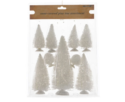 Lumineo Kerstdorp kerstbomen - 18x st - wit - polyresin - Miniatuur boompjes