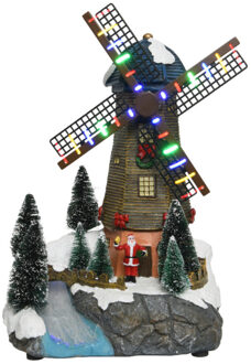 Lumineo Kerstdorp molen - met draaiende wieken en verlichting - 30 cm