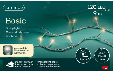 Lumineo Kerstverlichting - 120 led lampjes -warm wit -900 cm - transparant snoer -timer en dimmer