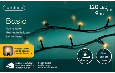Lumineo Kerstverlichting - 120 leds - klassiek warm wit -900 cm - zwart snoer -timer en dimmer