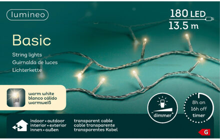 Lumineo Kerstverlichting - 180 led lampjes -warm wit -1350 cm - transparant snoer -timer en dimmer