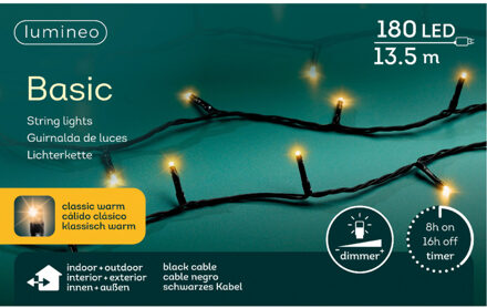 Lumineo Kerstverlichting - 180 leds - klassiek warm wit -1350 cm - zwart snoer -timer en dimmer