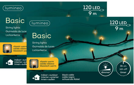Lumineo Kerstverlichting - 2x - 120 leds - klassiek warm wit -900 cm - zwart snoer -timer en dimmer