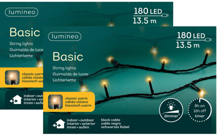 Lumineo Kerstverlichting - 2x - 180 leds - klassiek warm wit -1350 cm - zwart snoer -timer en dimmer