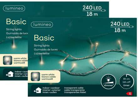 Lumineo Kerstverlichting - 2x - 240 led lampjes -warm wit -1800 cm - transparant snoer -timer en dimmer